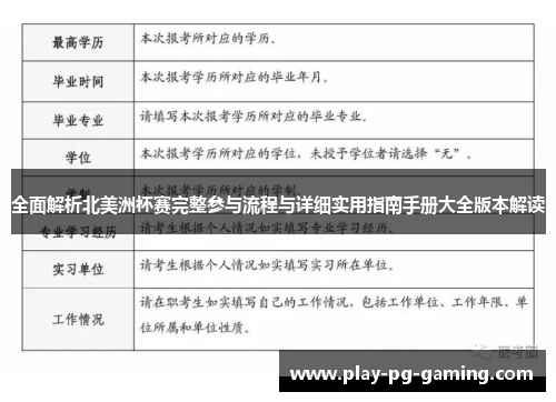 全面解析北美洲杯赛完整参与流程与详细实用指南手册大全版本解读